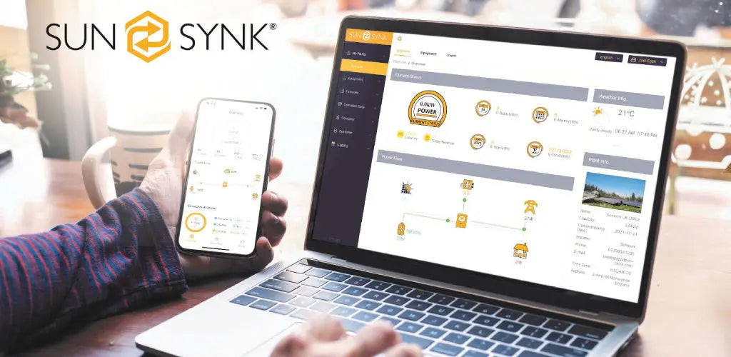 Sunsynk solar energy management on laptop and phone
