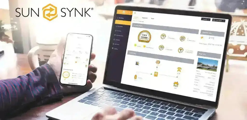 Sunsynk monitoring software on laptop and phone