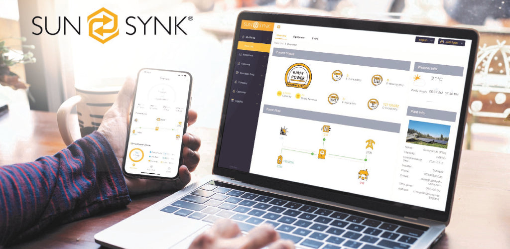 Sunsynk monitoring app on laptop and smartphone