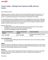 Thumbnail for Solar Edge S500B Power Optimizer product update document