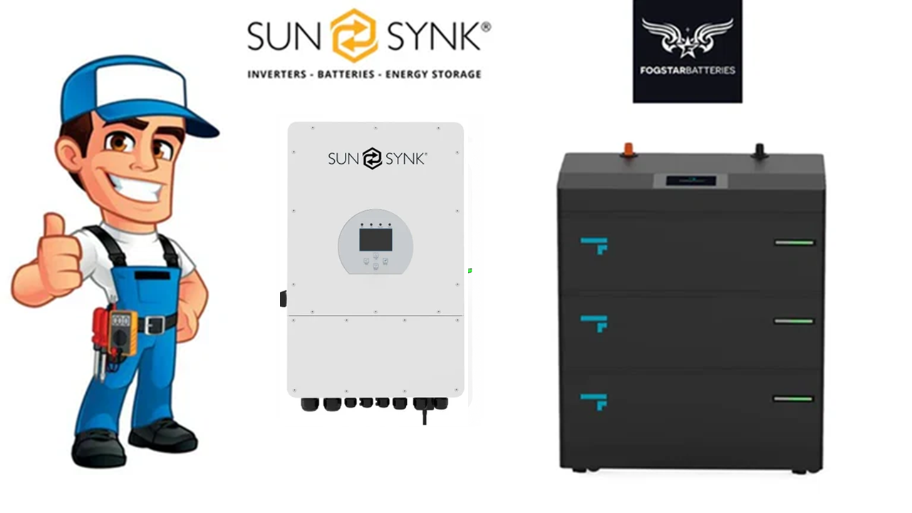 Installed Sunsynk 10/12k/16W Hybrid 1ph | AI Optimised | Fogstar Energy 32.2 - 128kWh Modular Battery Stack | IP65 | Heating Element | Fire Suppression | Ave £189/kW