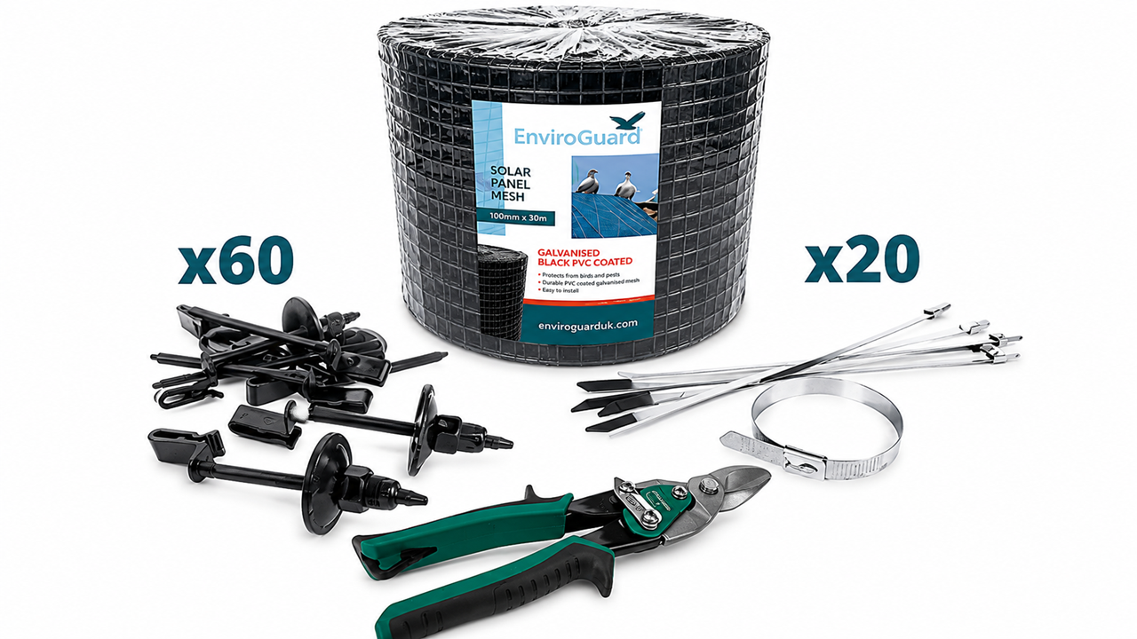 PVC Coated Solar Mesh Bird Deterrent Kit - 30m, Galvanized Mesh