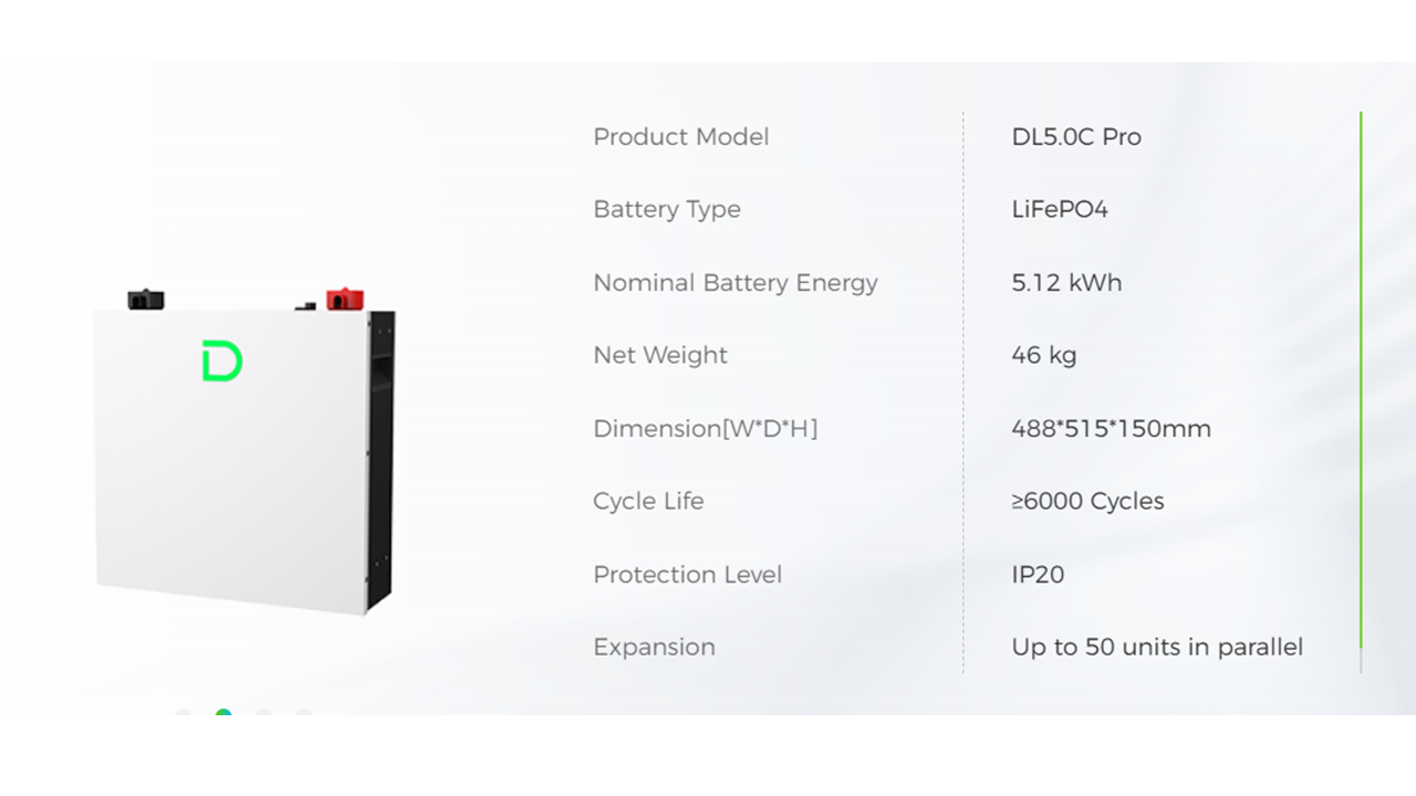 Dyness DL5.0C Pro | 5.12kWh Lithium Battery | Wall mounted or stackable | IP20 | | Heating Element | Fire Suppression