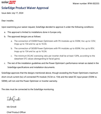 Thumbnail for SolarEdge Product Waiver Approval document